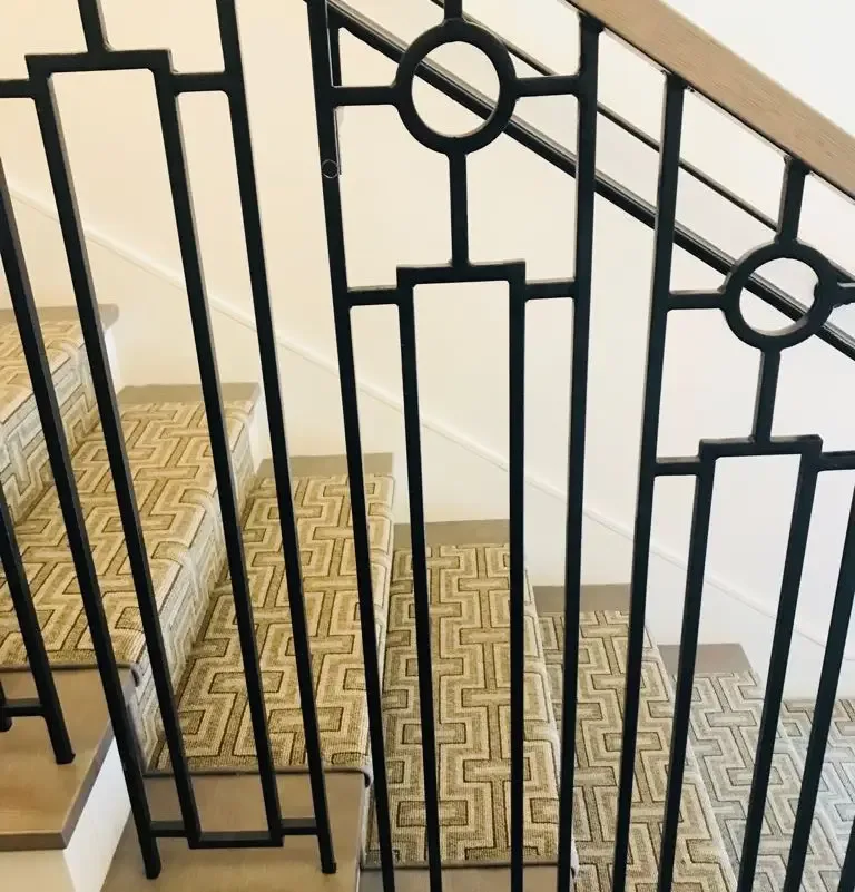 Close view of a geometric custom metal railing